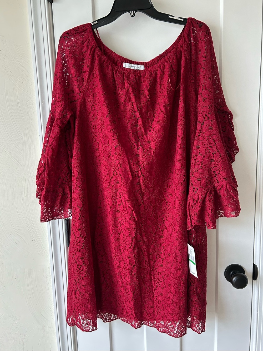 Fever Women's Long Sleeve Lace Dress in Crimson